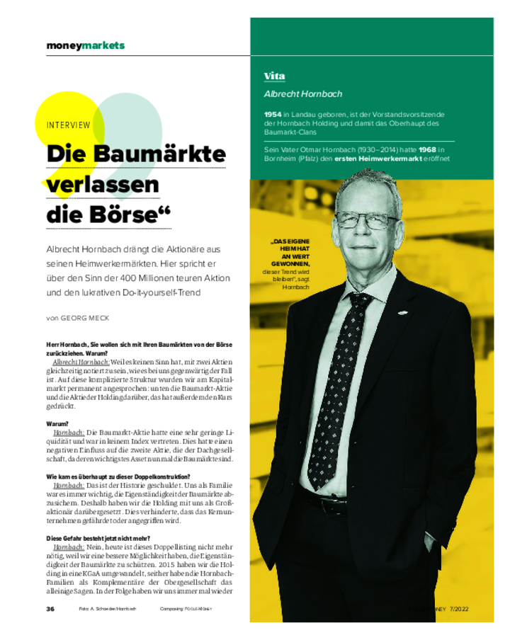Albrecht Hornbach in conversation with the Focus-Money magazine